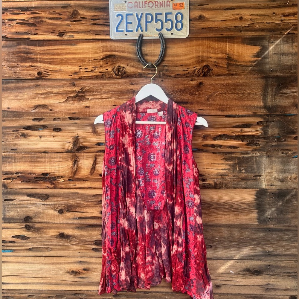 LOGO LORI GOLDSTEIN | Tie Dye Sleeveless Kimono Cardigan Shirt L